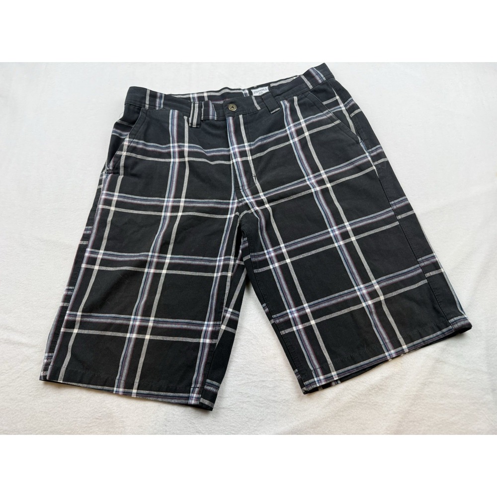 Free World Men's Black Plaid Long Summer Shorts Size 34